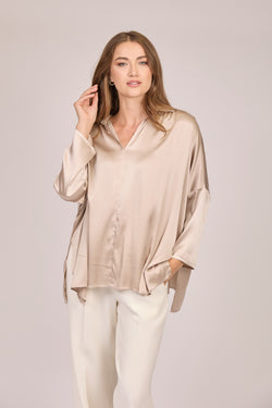 OVERSIZE SILK SHIRT - TAUPE