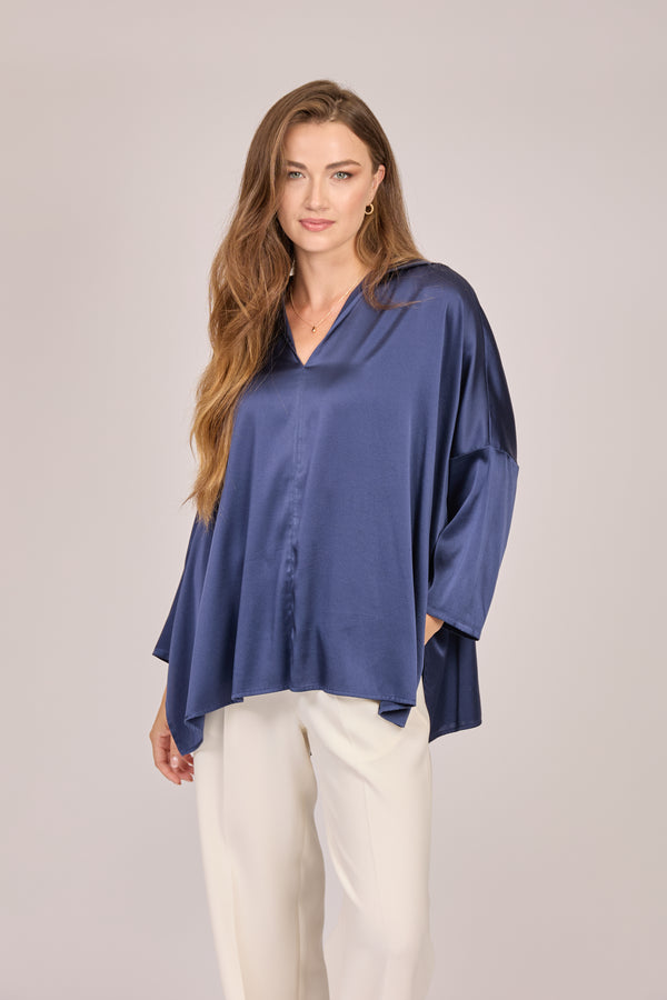 OVERSIZE SILK SHIRT - NAVY