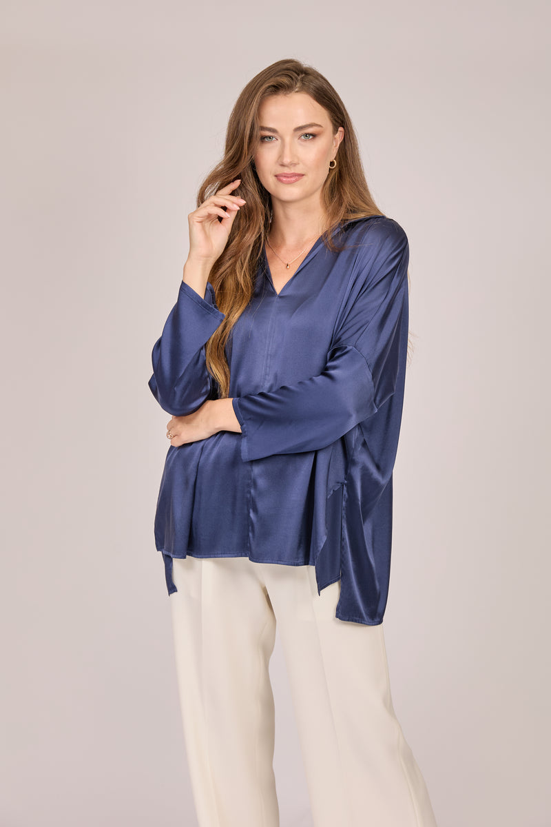 OVERSIZE SILK SHIRT - NAVY