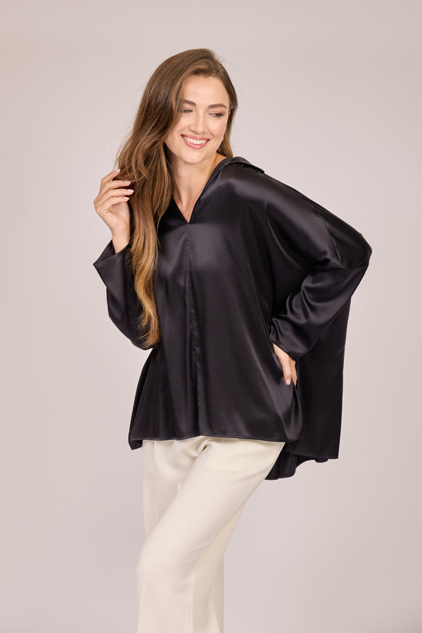 OVERSIZE SILK SHIRT - BLACK