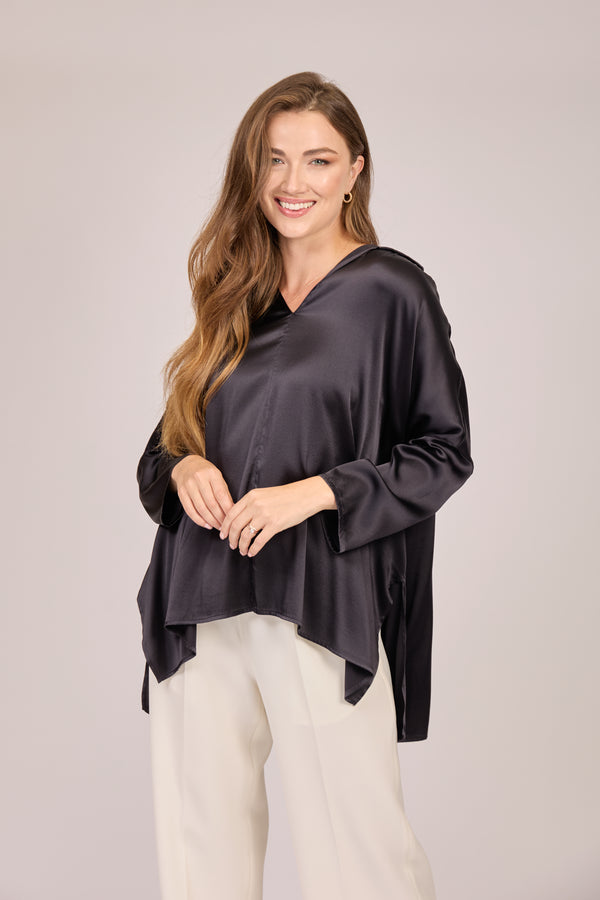 OVERSIZE SILK SHIRT - BLACK