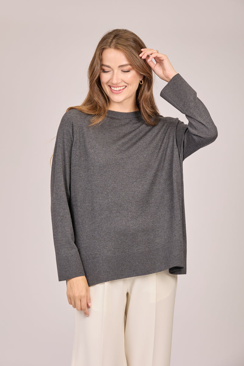 BOAT NECK TOP-GRIGIO