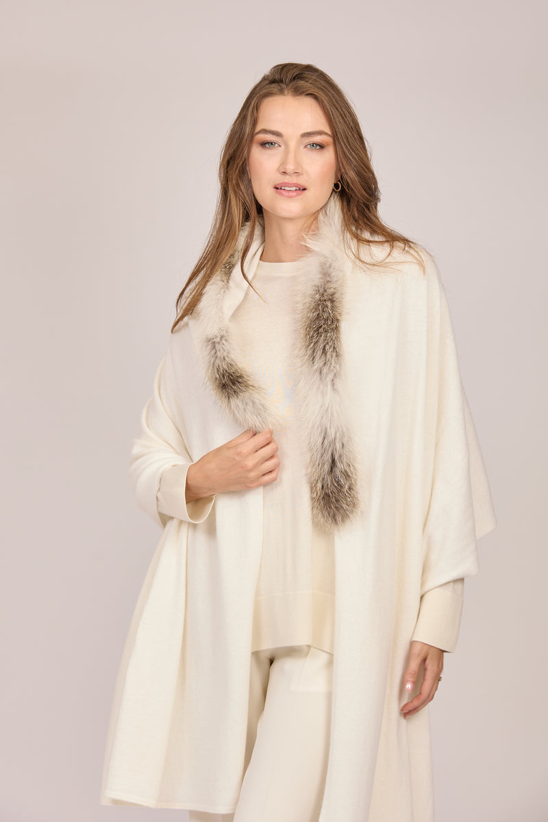 SCARF WITH FUR DETAILS-BIANCO