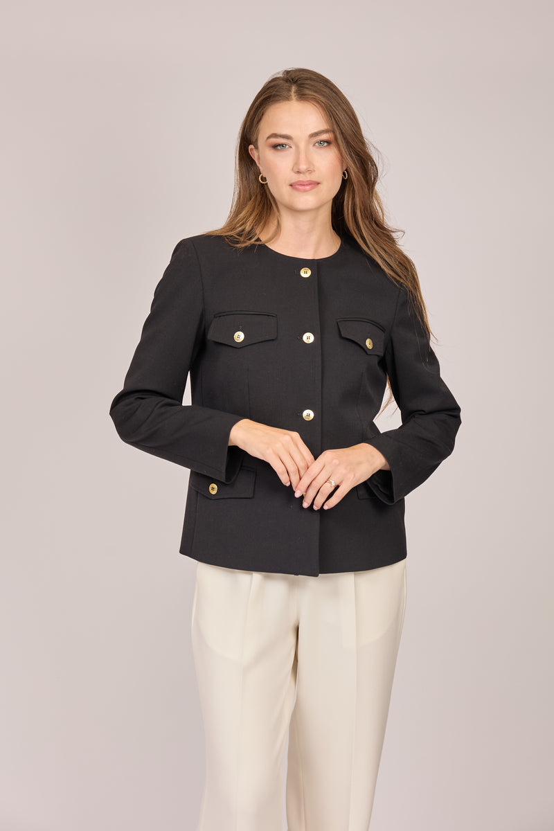 JACKET GABARDINE WITH BELT-BLACK