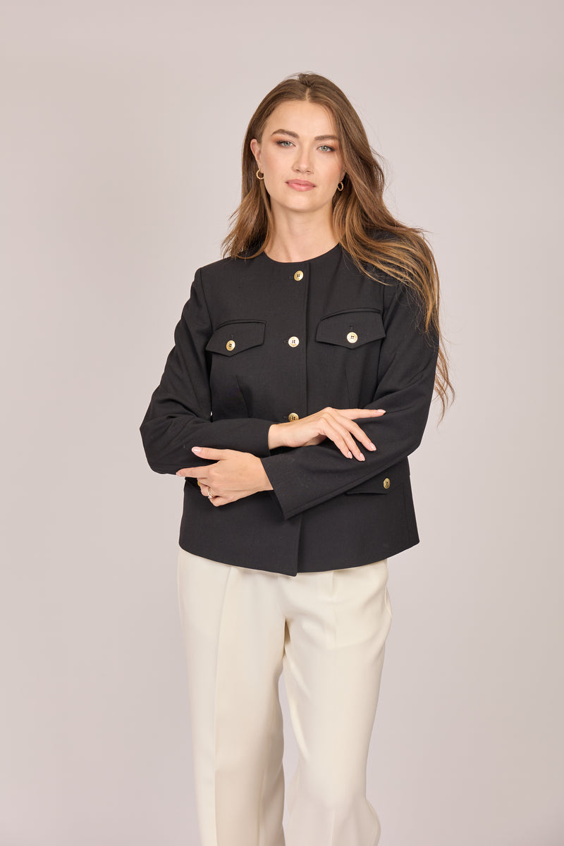 JACKET GABARDINE WITH BELT-BLACK