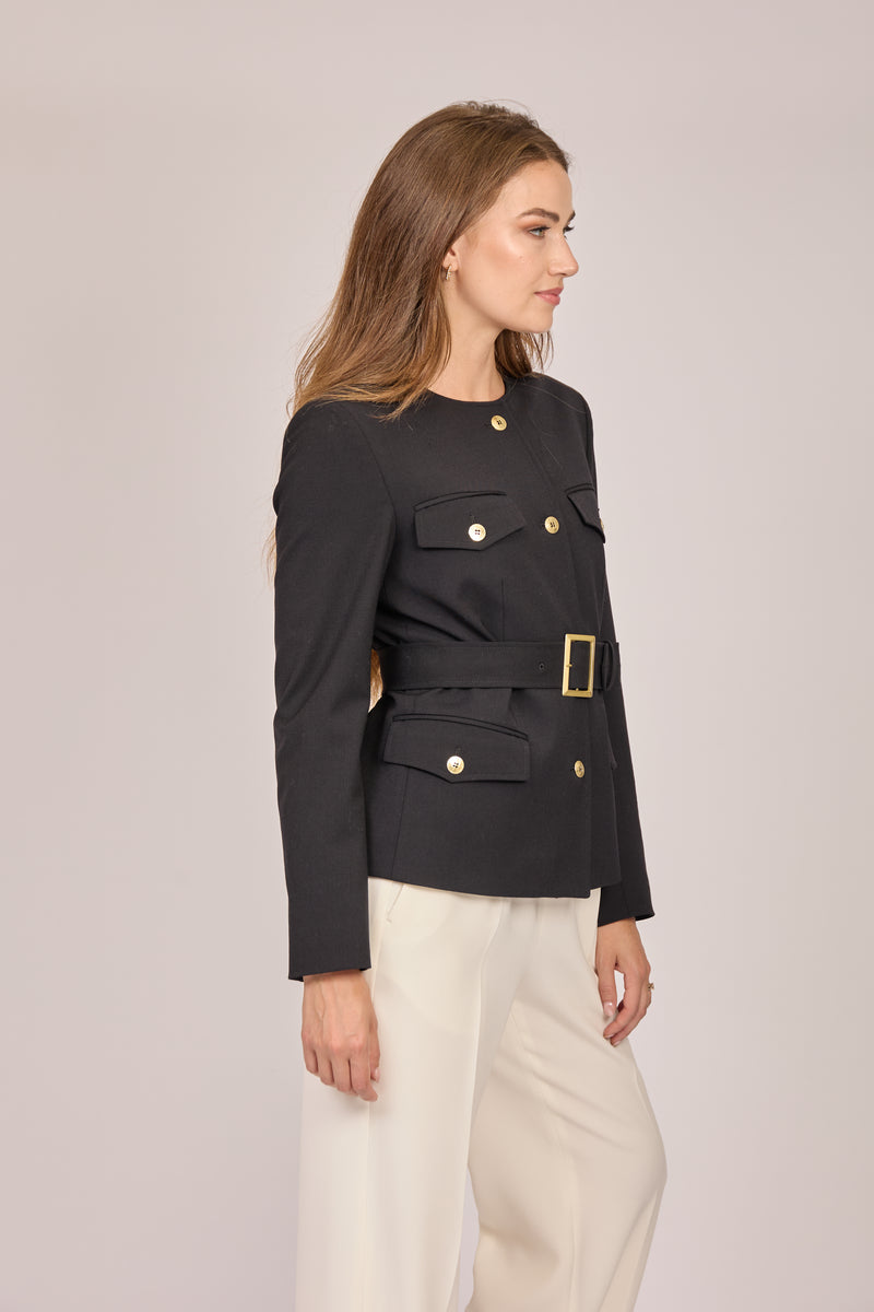 JACKET GABARDINE WITH BELT-BLACK