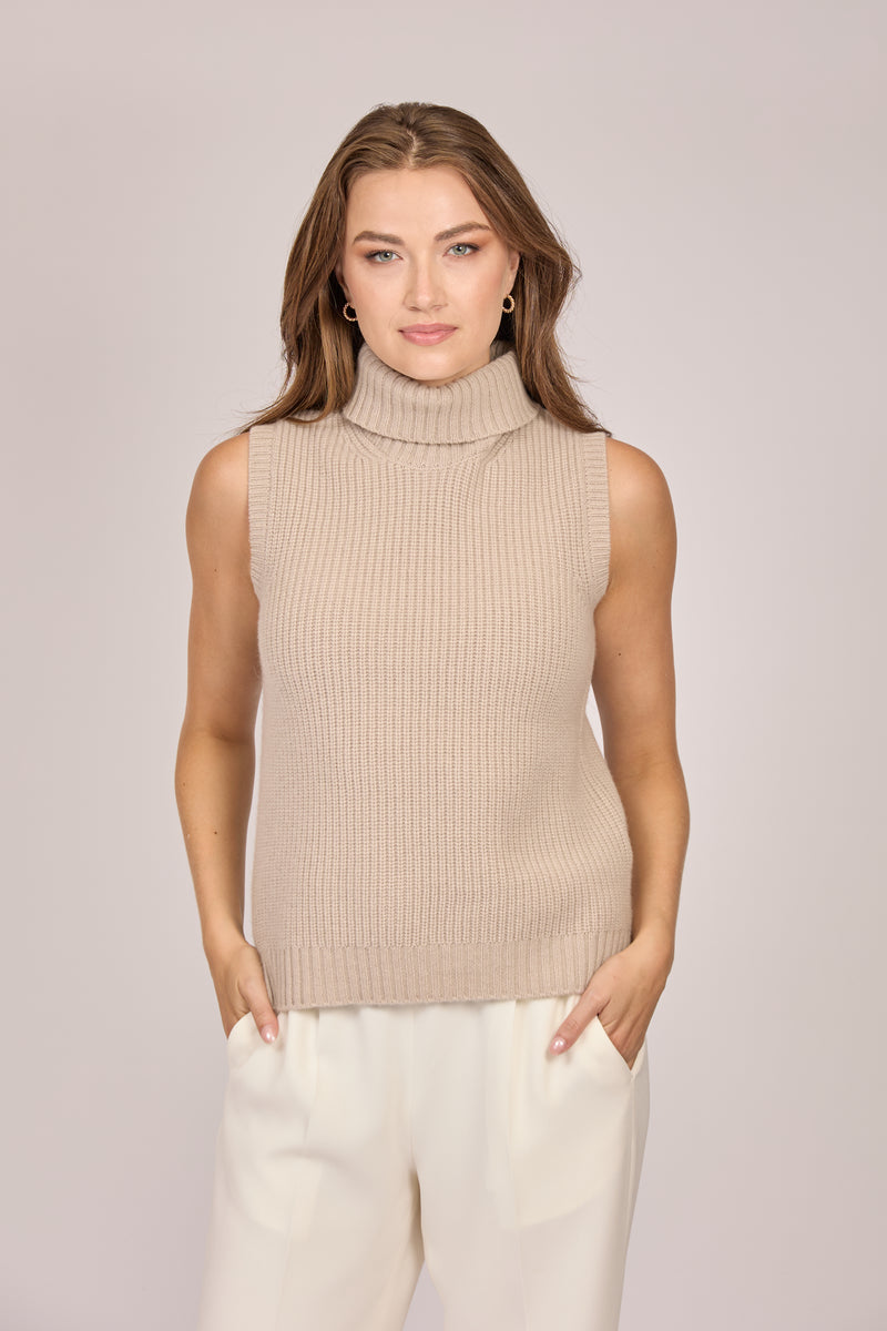 TURTLE NECK SLEEVELESS SWEATER -SABBIA