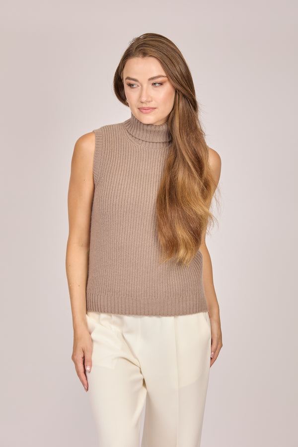 TURTLE NECK SLEEVELESS SWEATER-TORTORA