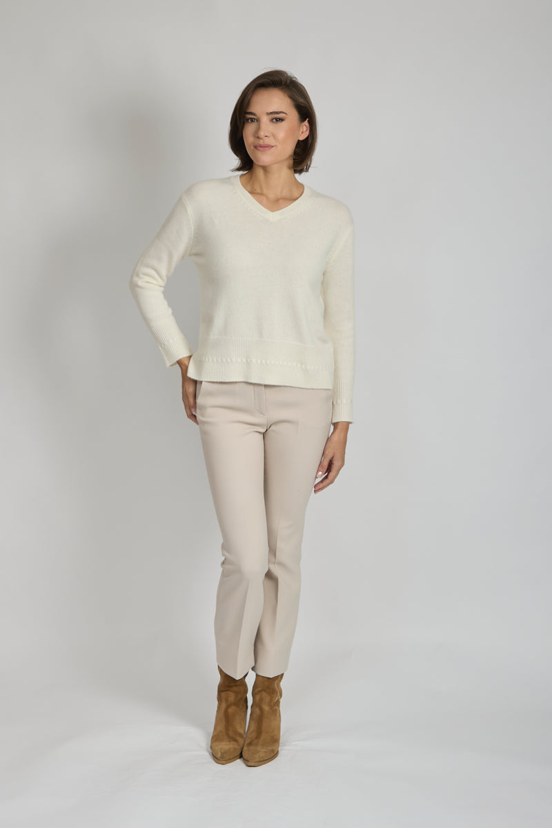 V NECK JUMPER-CREAM