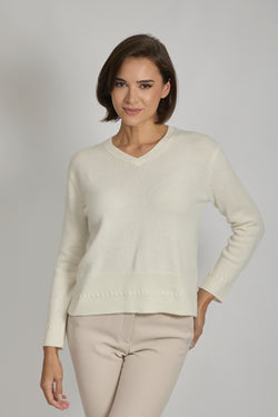 V NECK JUMPER-CREAM