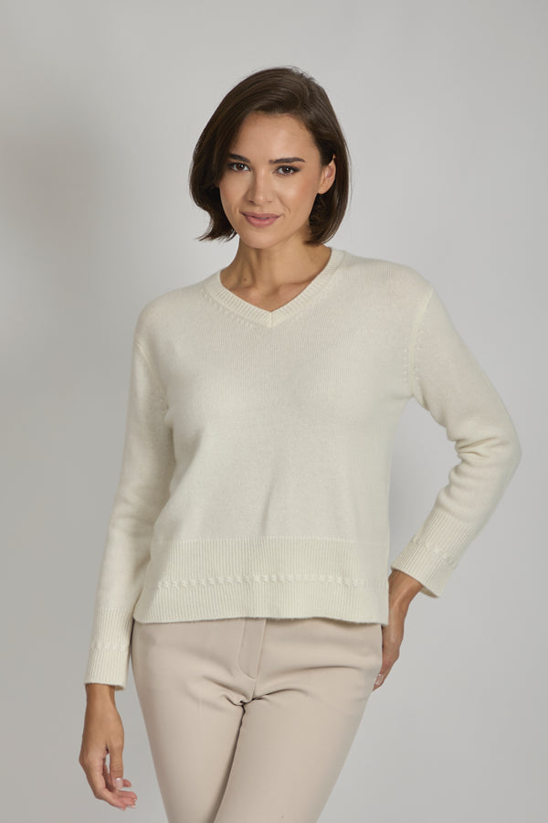V NECK JUMPER-CREAM