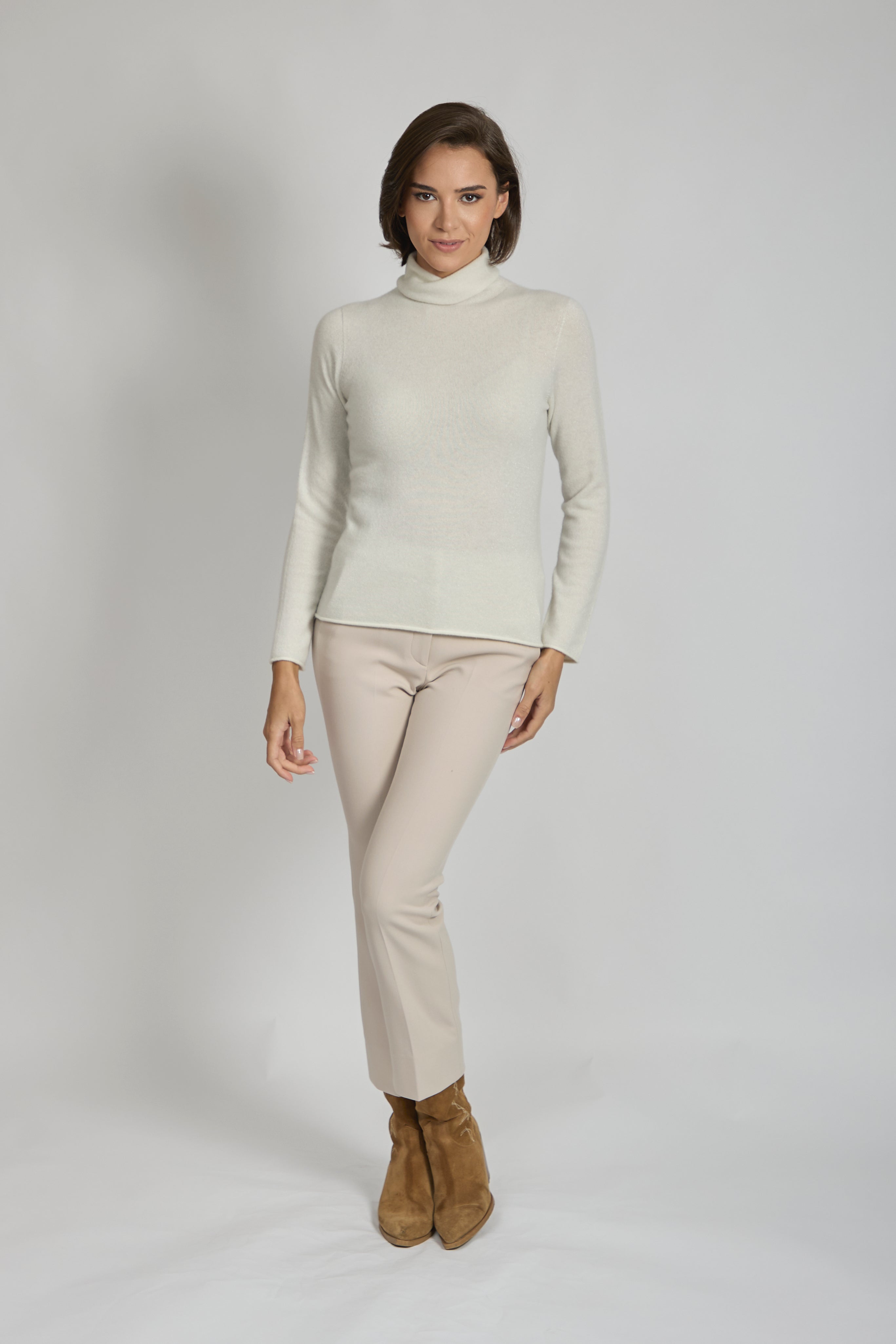 HIGH NECK JUMPER WITH LUREX-CREAM