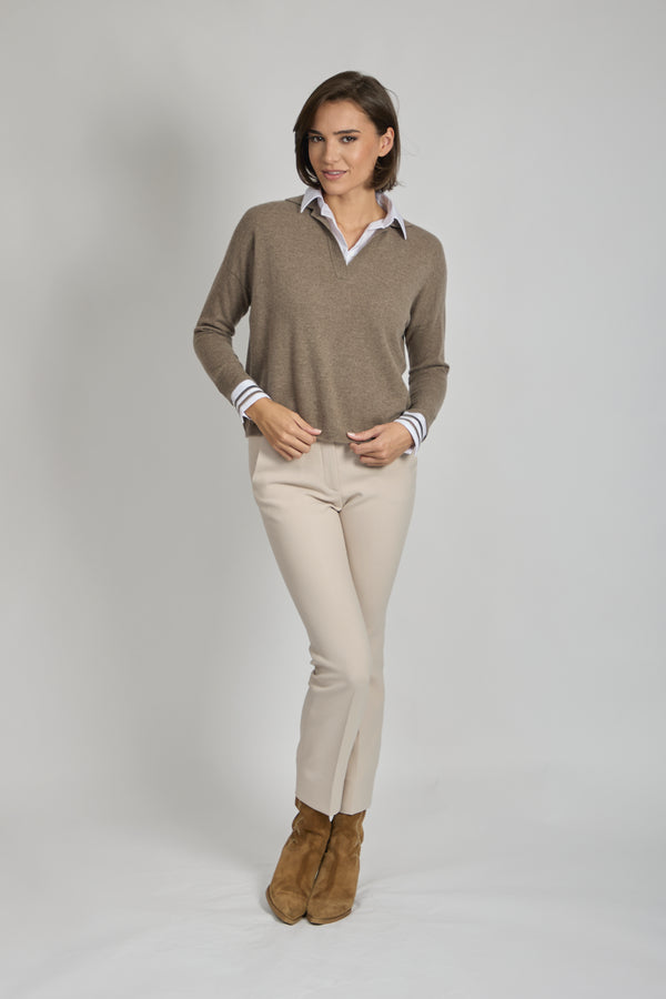 SWEATER WITH COLLAR SHIRT-NOCCIOLA