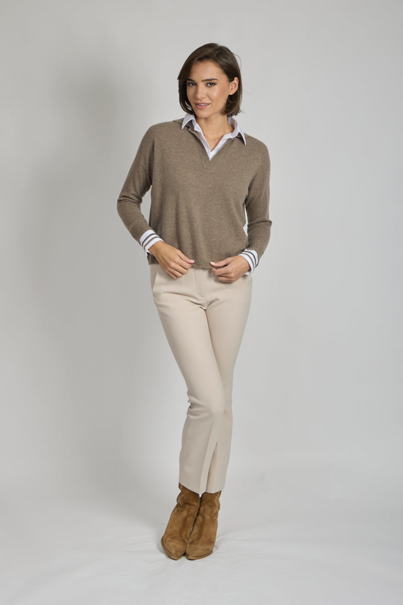 SWEATER WITH COLLAR SHIRT-NOCCIOLA