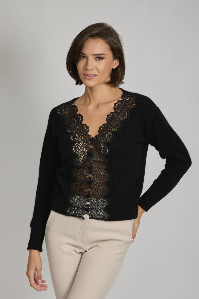 CARDIGAN WITH LACE-BLACK