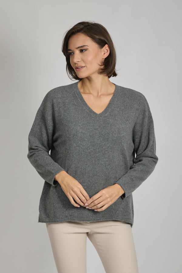 V NECK JUMPER WITH SEQUIN-ETAIN