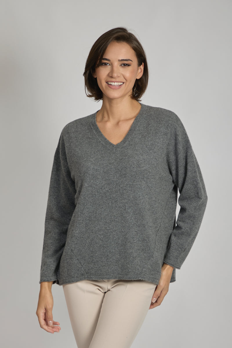 V NECK JUMPER WITH SEQUIN-ETAIN