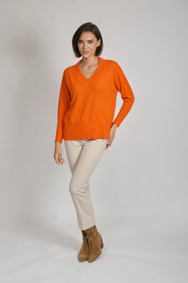 V NECK JUMPER-KUMQUAT