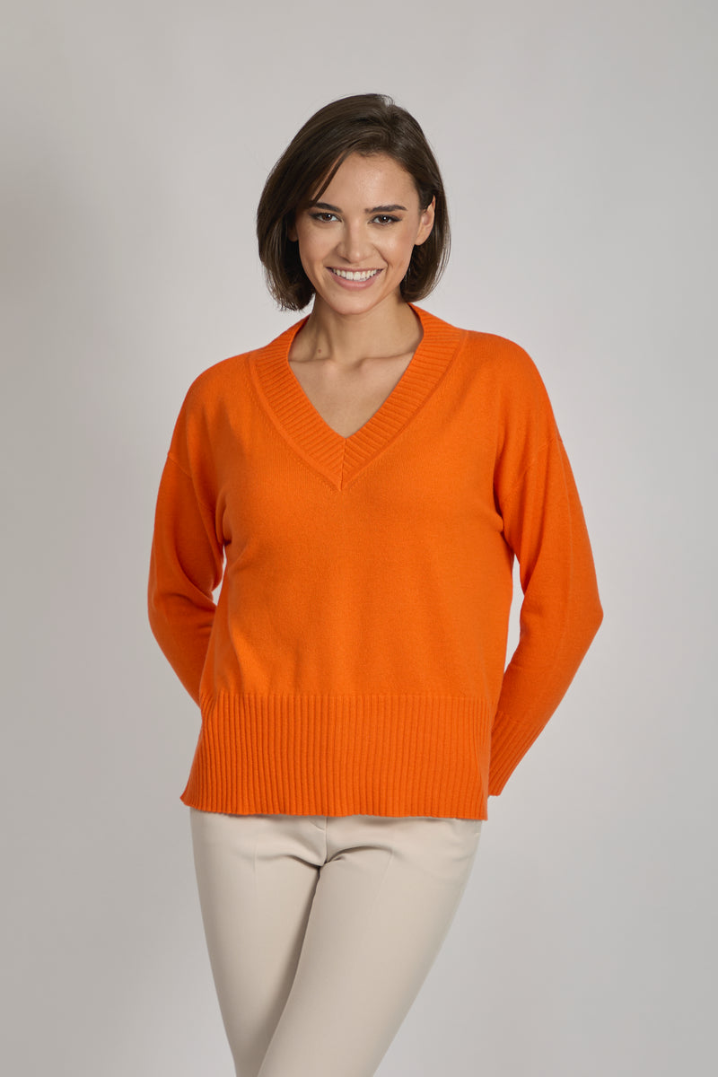 V NECK JUMPER-KUMQUAT