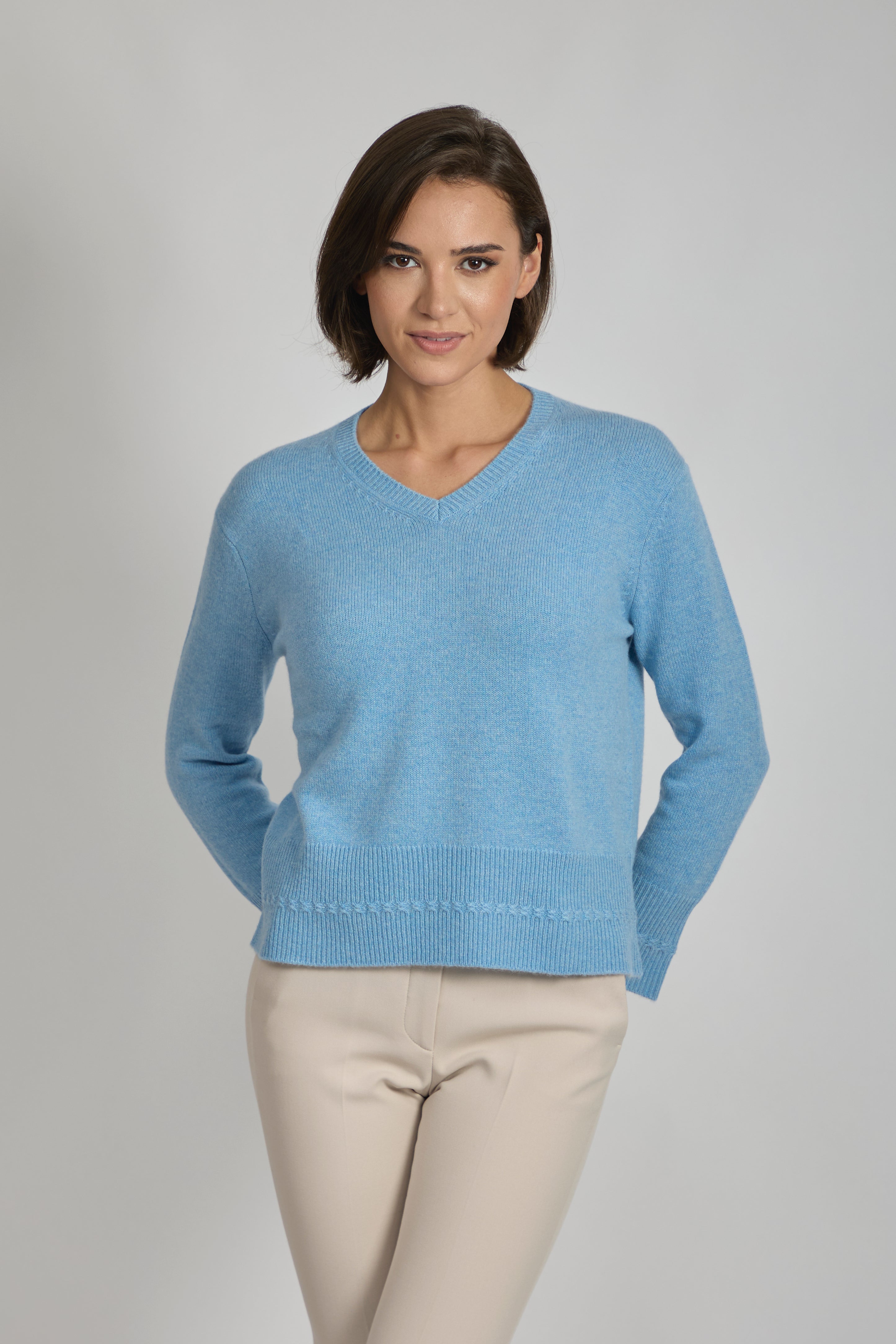 V NECK JUMPER-MINERAL