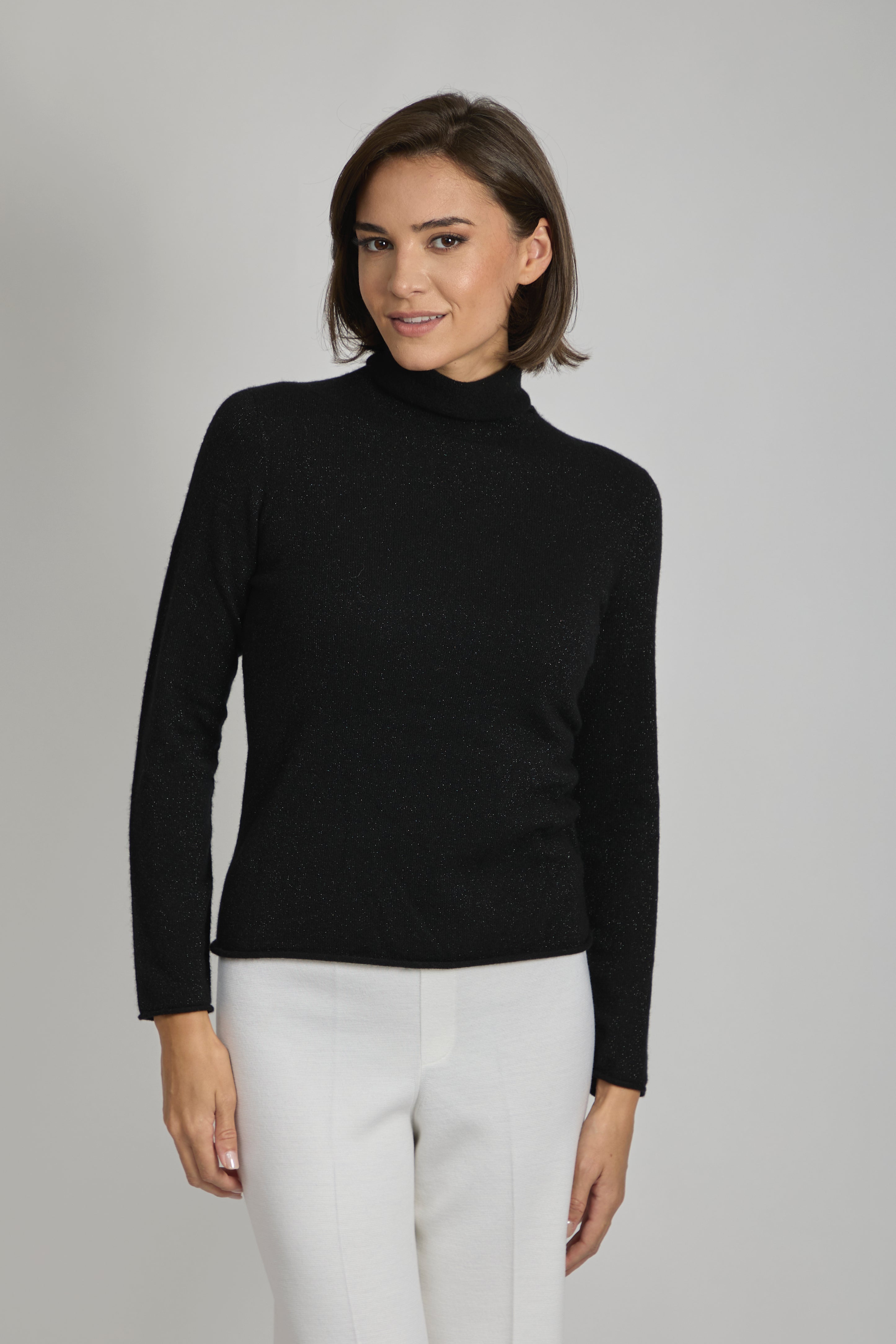 HIGH NECK JUMPER WITH LUREX-BLACK