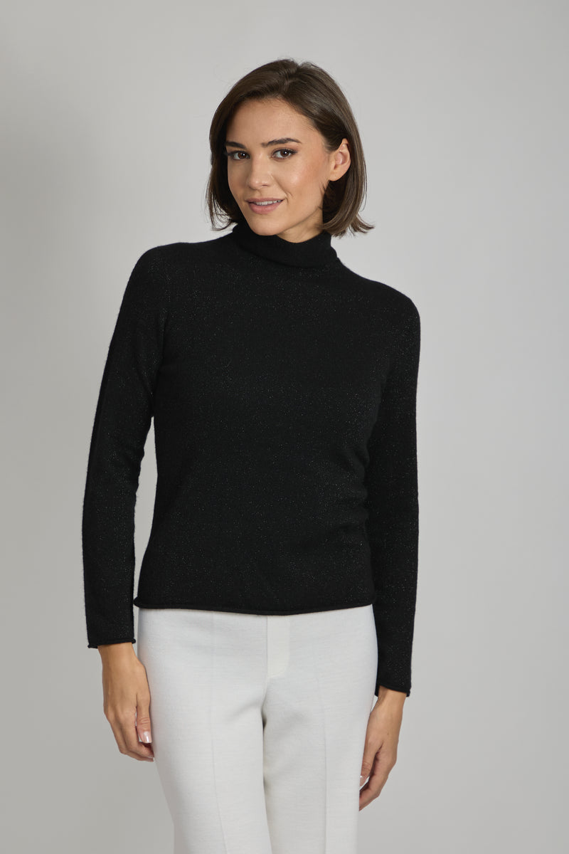 HIGH NECK JUMPER WITH LUREX-BLACK