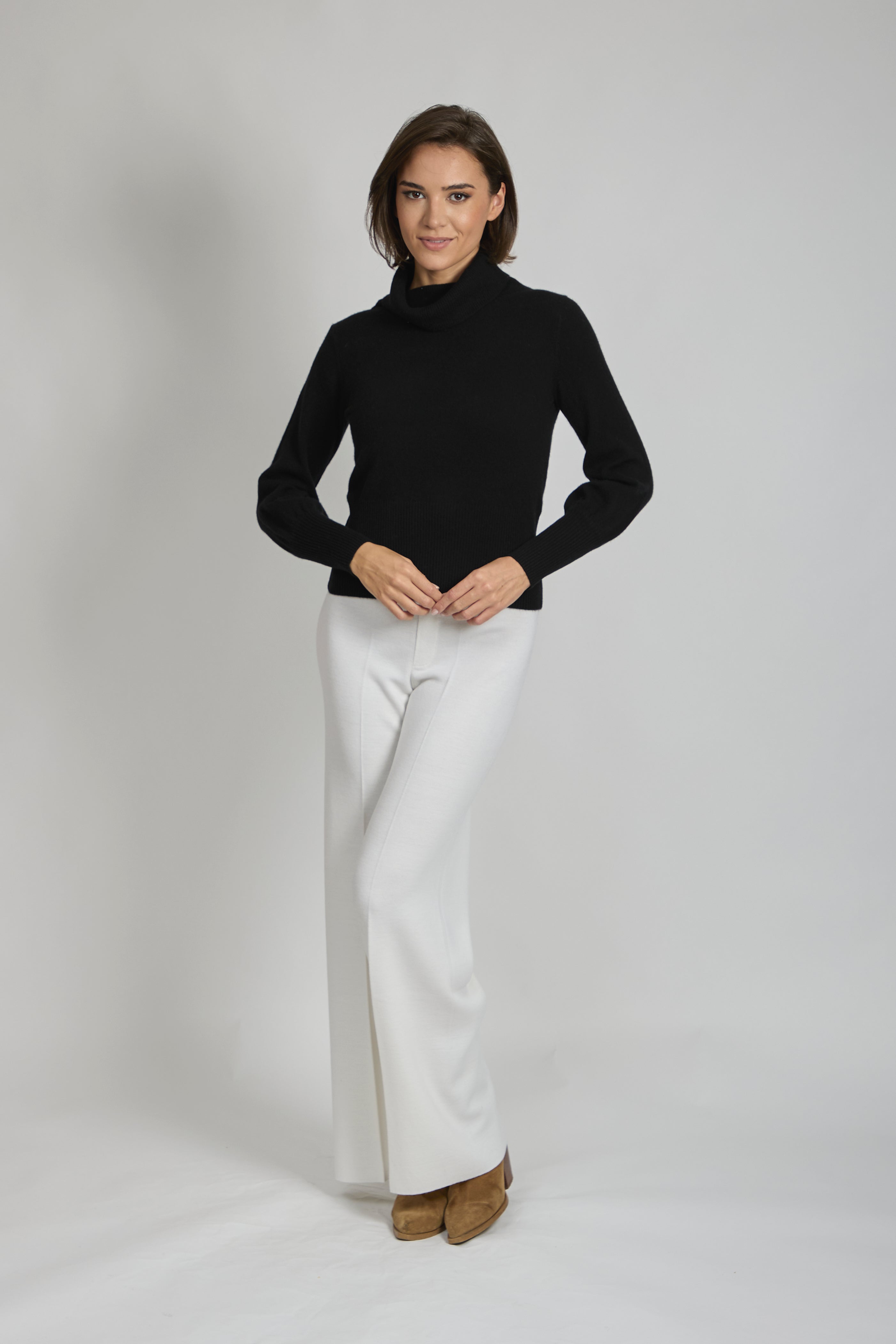ROLL NECK BALLOON SLEEVES JUMPER-BLACK