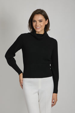 ROLL NECK BALLOON SLEEVES JUMPER-BLACK