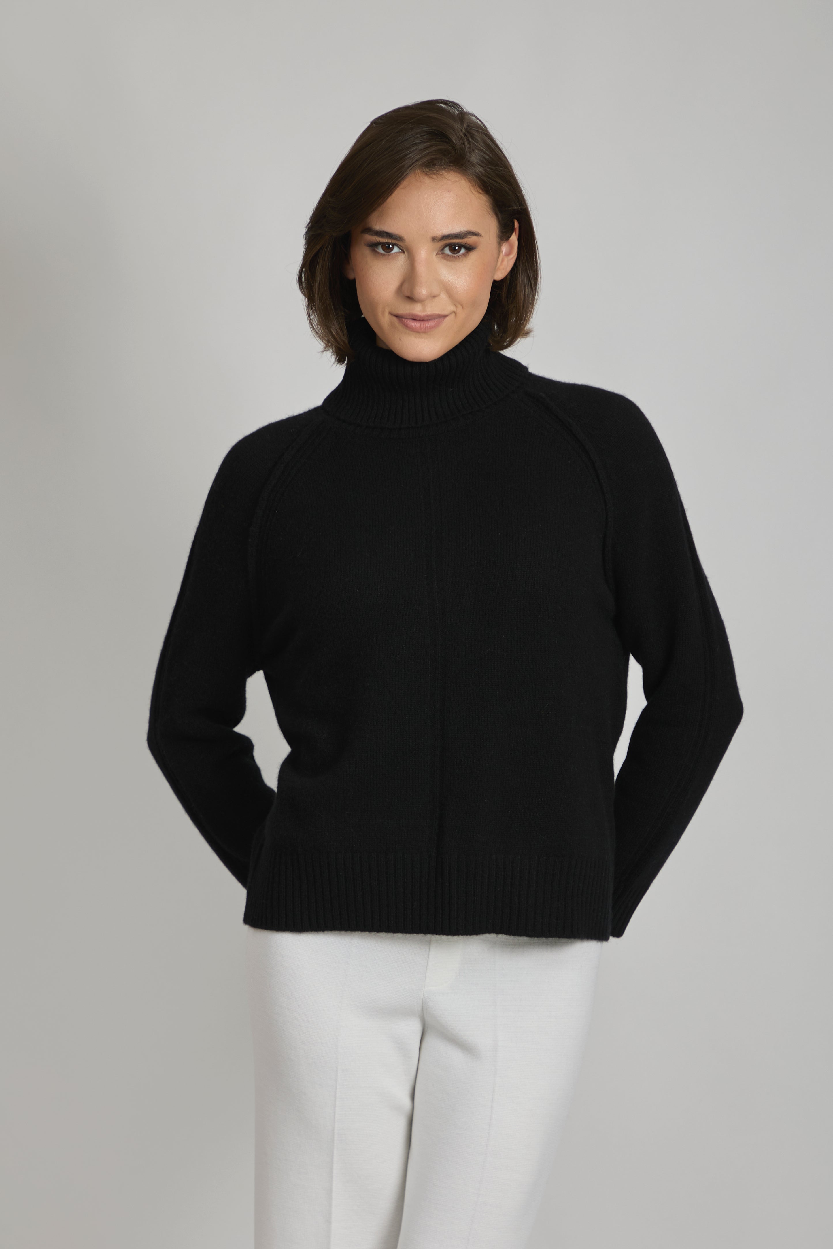 Pull col montant en cachemire, noir