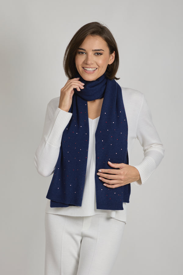 SCARF WITH STRASS-NAVY