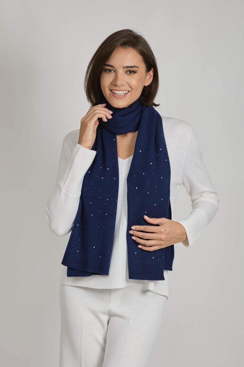 SCARF WITH STRASS-NAVY