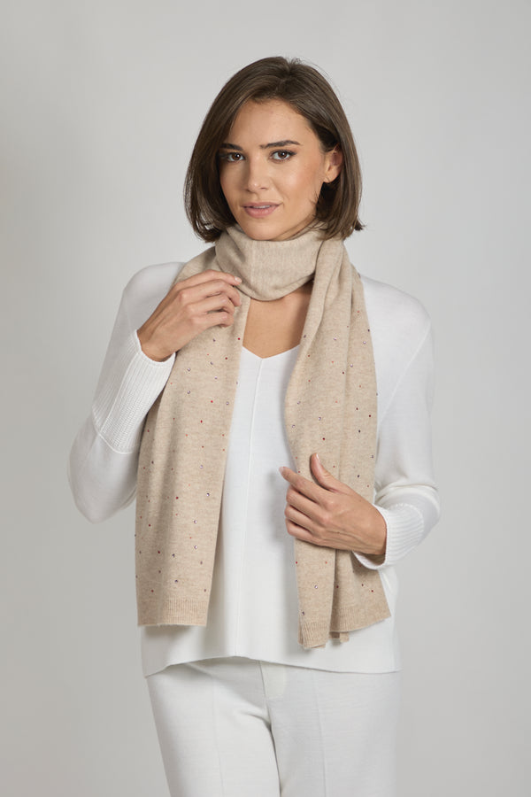SCARF WITH STRASS-BEIGE