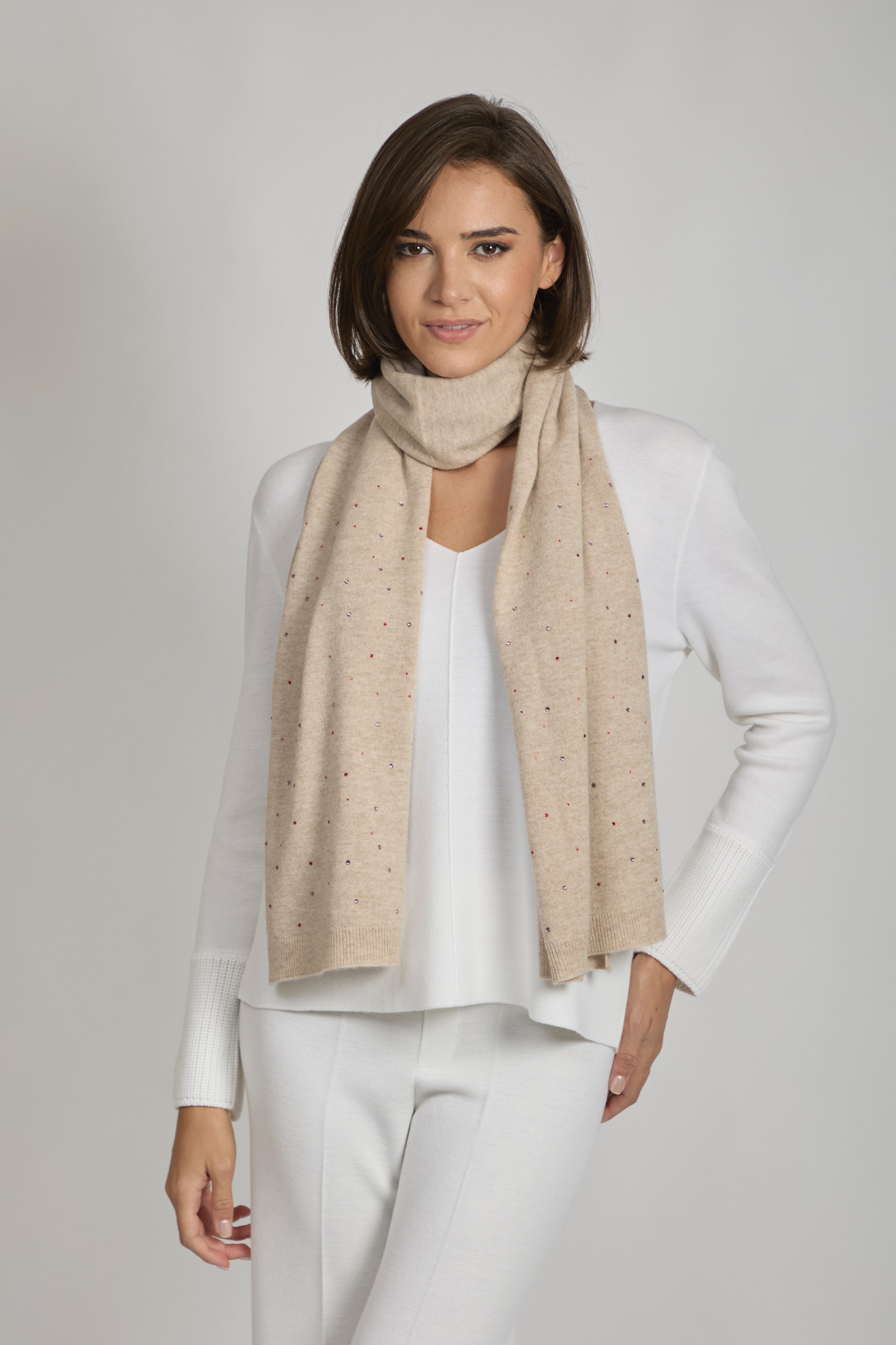 SCARF WITH STRASS-BEIGE