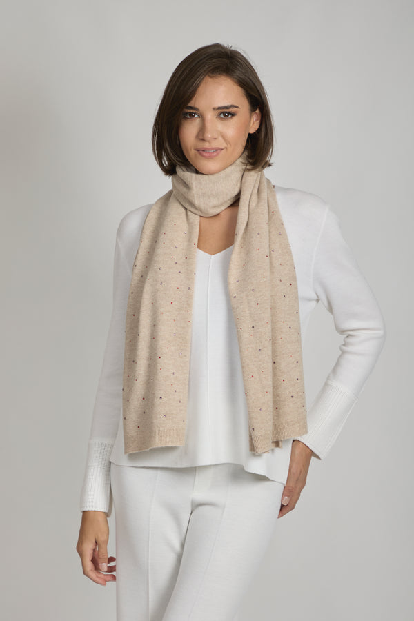 SCARF WITH STRASS-BEIGE