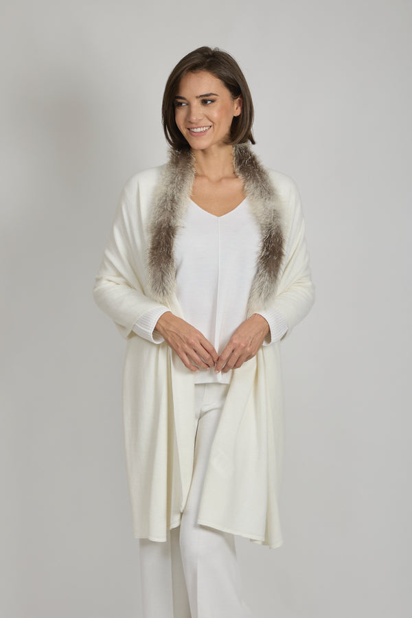 SCARF WITH FUR TRIM - WHITE