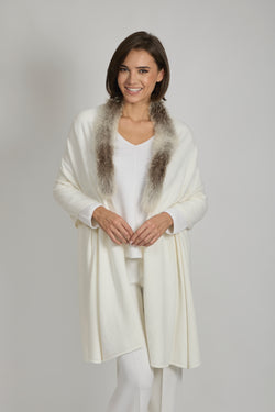 SCARF WITH FUR TRIM - WHITE