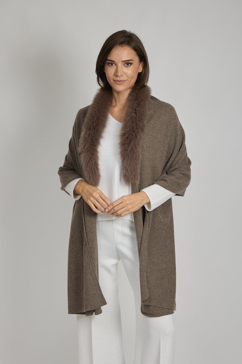 SCARF WITH FUR TRIM - CAPPUCCINO