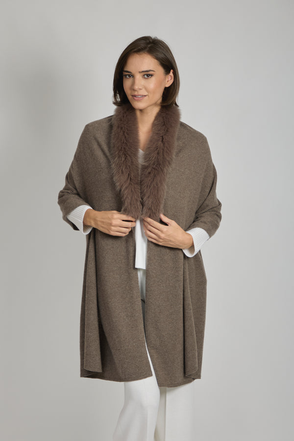 SCARF WITH FUR TRIM - CAPPUCCINO