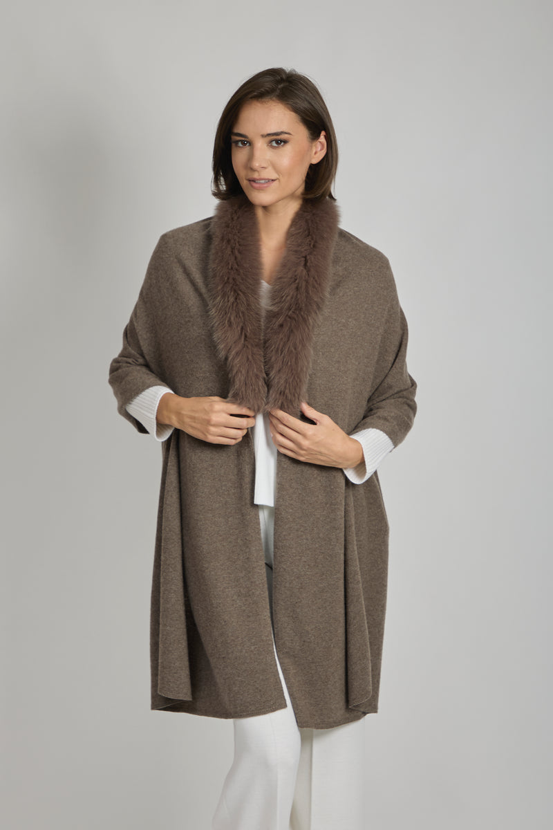 SCARF WITH FUR TRIM - CAPPUCCINO