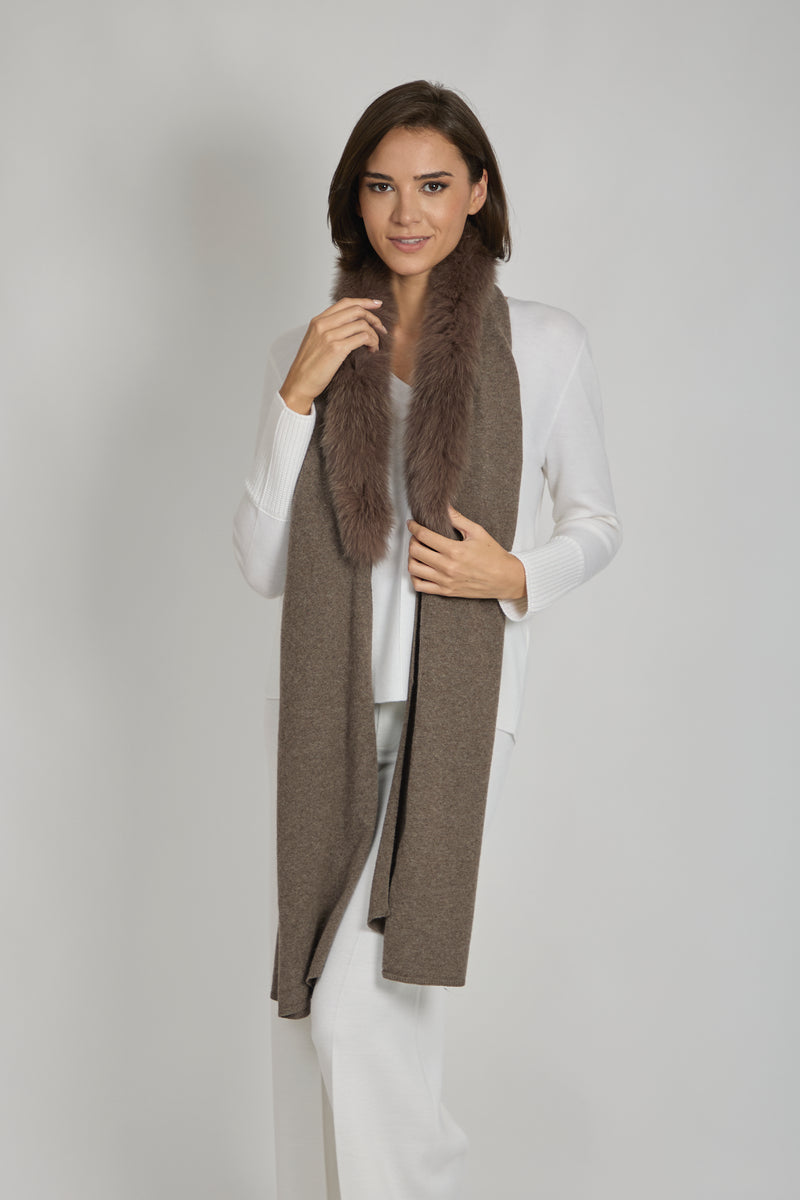 SCARF WITH FUR TRIM - CAPPUCCINO