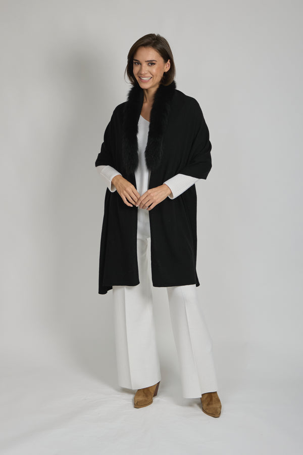 SCARF WITH FUR TRIM - BLACK