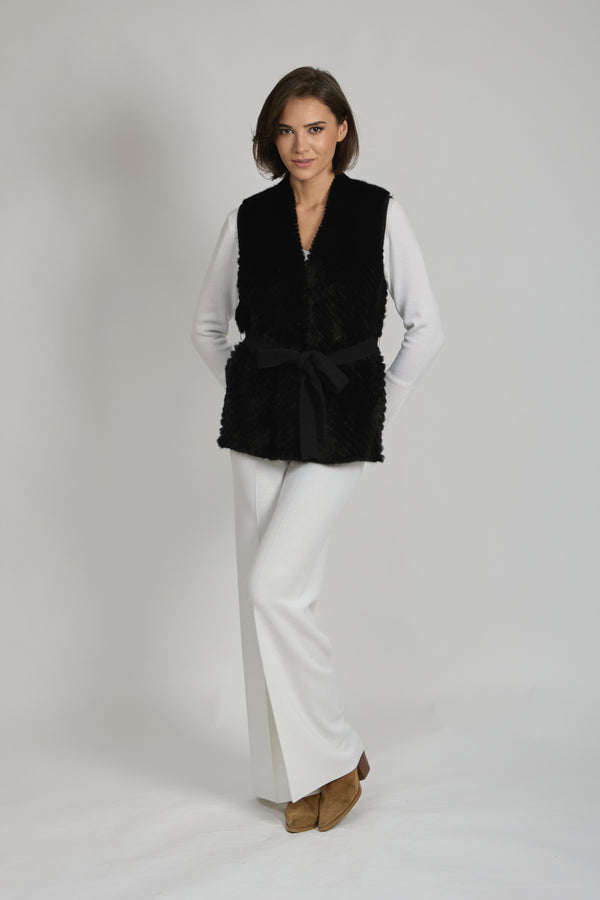 MINK/CASHMERE VEST-BLACK