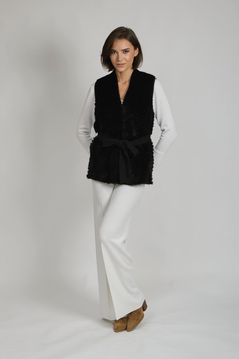 MINK/CASHMERE VEST-BLACK