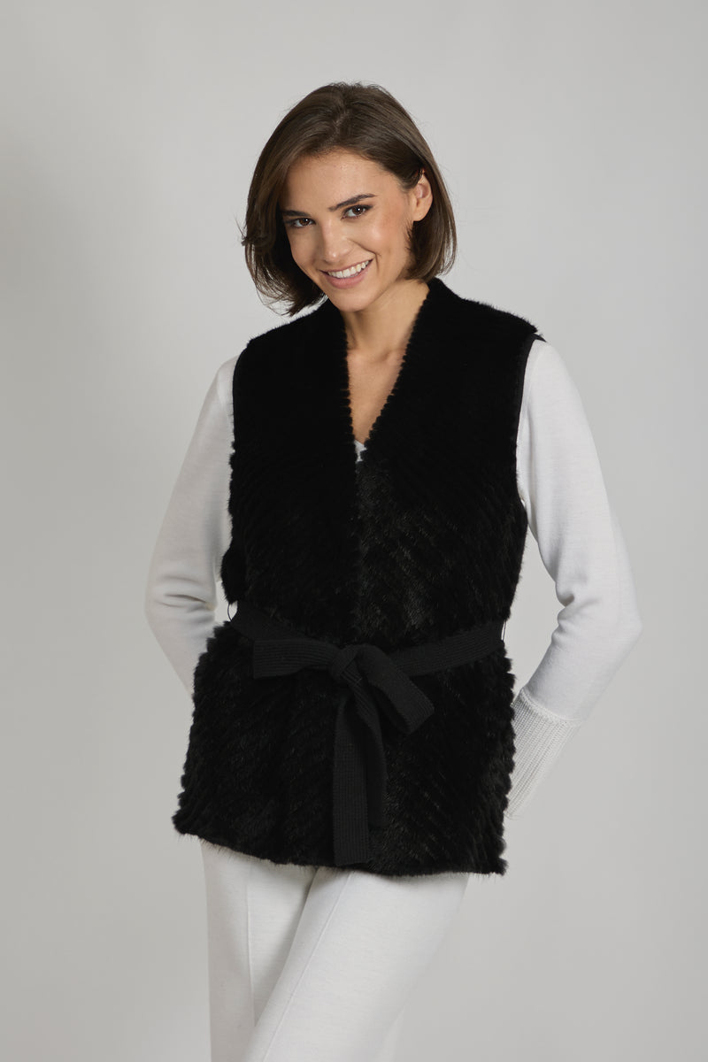 MINK/CASHMERE VEST-BLACK