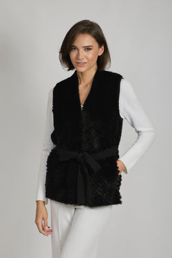 MINK/CASHMERE VEST-BLACK