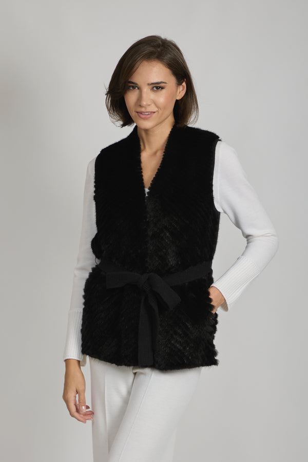 MINK/CASHMERE VEST-BLACK