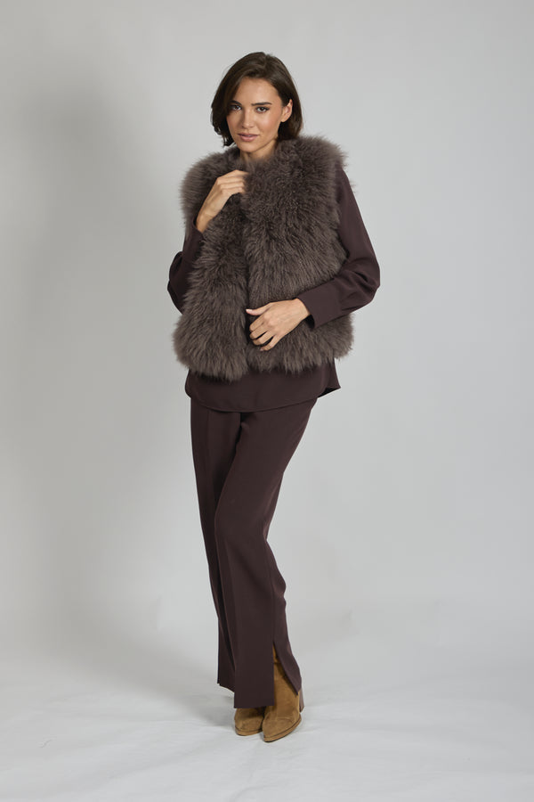 CASHMERE GOAT VEST-TAUPE