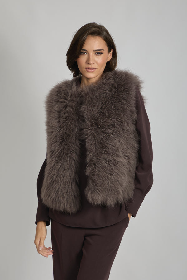 CASHMERE GOAT VEST-TAUPE
