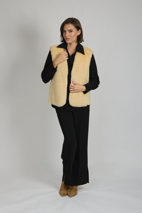 CASHMERE VEST WITH MINK - VANILLA