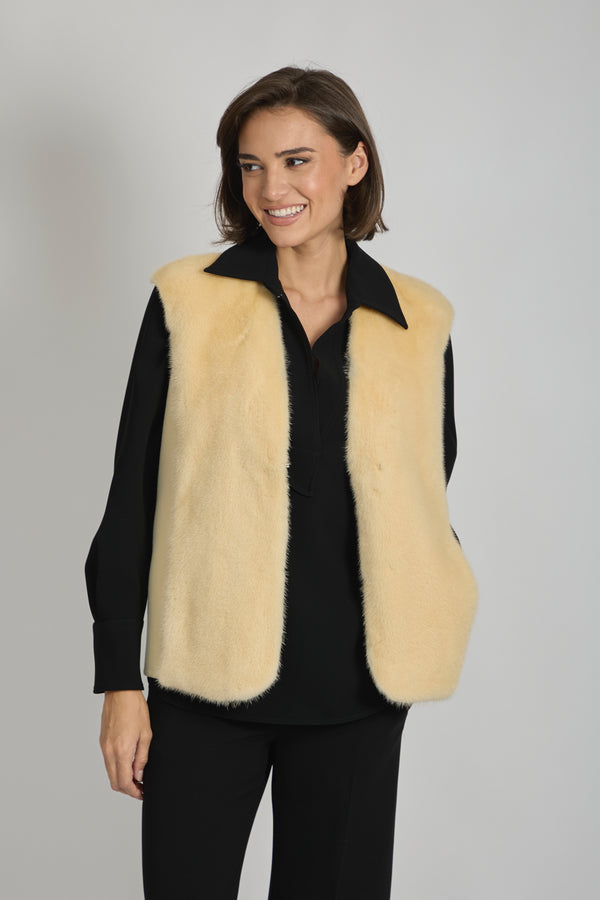 CASHMERE VEST WITH MINK - VANILLA